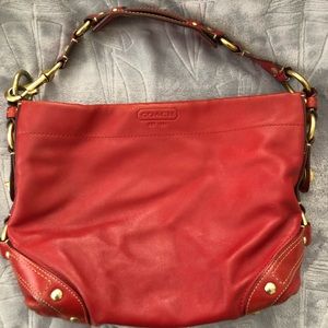 COACH Red Leather Purse with Heavy Brass Hardware